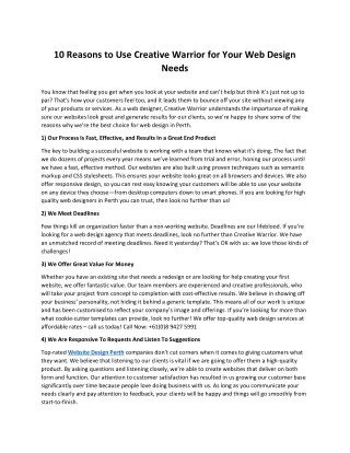 10 reasons to use creative warrior for your