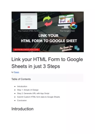Link your HTML Form to Google Sheet in just 3 Steps