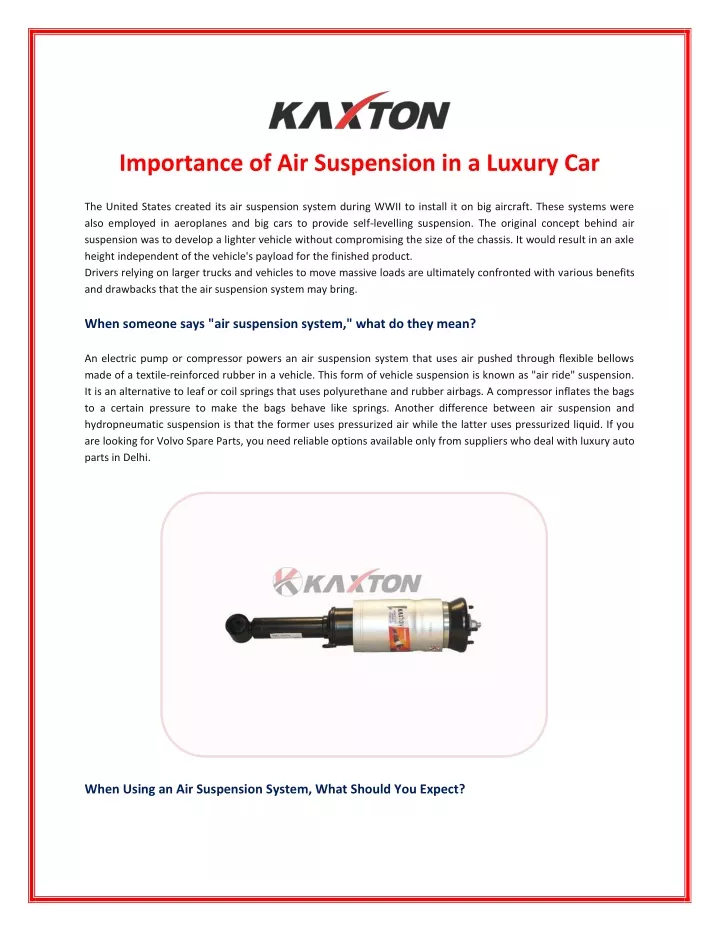 importance of air suspension in a luxury car