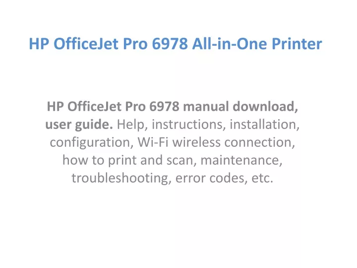 hp officejet pro 6978 all in one printer