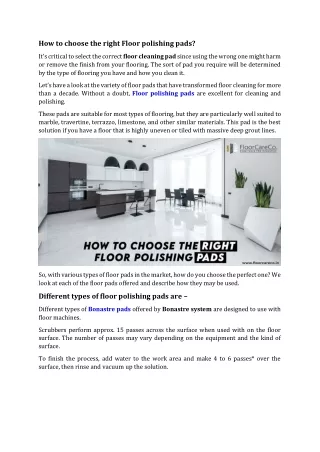 How to choose the right Floor polishing pads