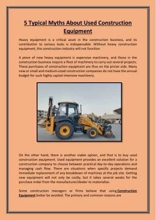 5 Typical Myths About Used Construction Equipment