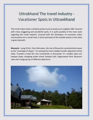 Uttrakhand The travel industry - Vacationer Spots in Uttrankhand