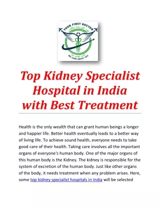 Top Kidney Specialist Hospital in India with Best Treatment