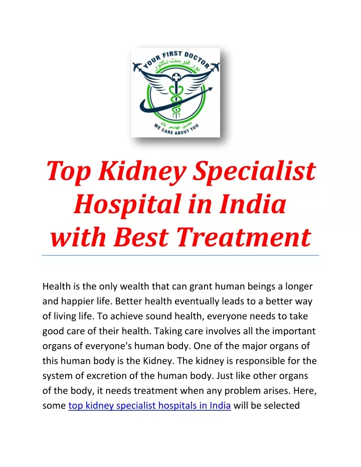 top kidney specialist hospital in india with best