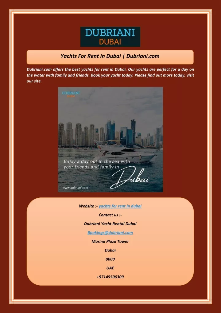 yachts for rent in dubai dubriani com