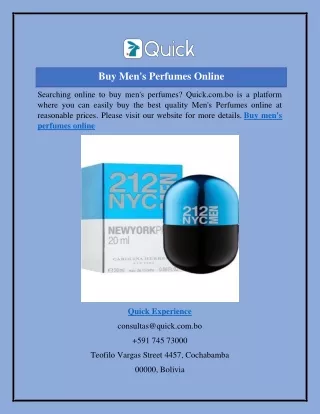 Buy Men's Perfumes Online  Quick.com.bo