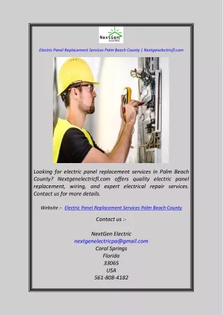 Electric Panel Replacement Services Palm Beach County Nextgenelectricfl.com
