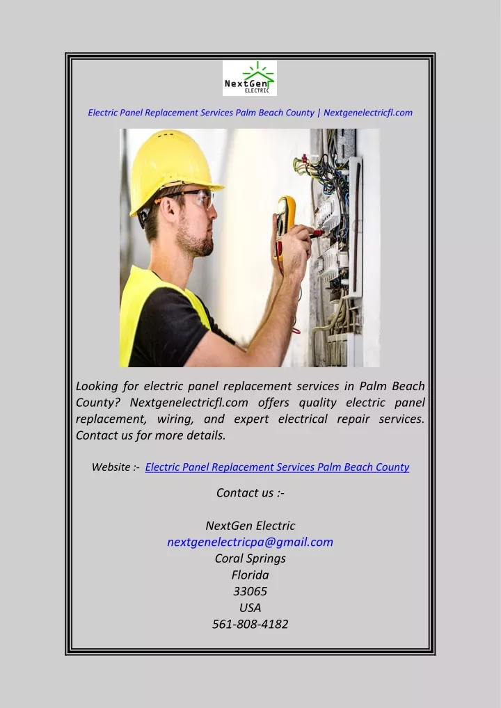 electric panel replacement services palm beach