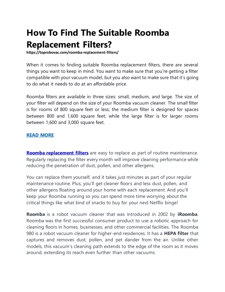 how to find the suitable roomba replacement