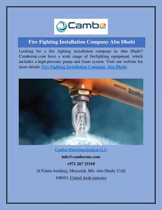 Fire Fighting Installation Company Abu Dhabi  Camberme