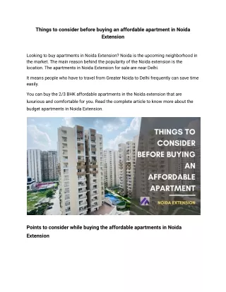 Things to consider before buying an affordable apartment in Noida Extension