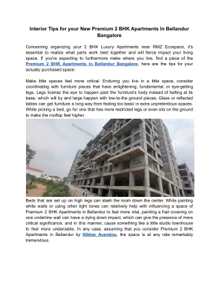 Interior Tips for your New Premium 2 BHK Apartments In Bellandur