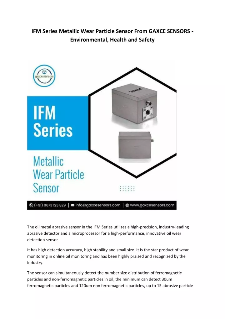 ifm series metallic wear particle sensor from