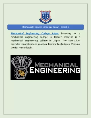 mechanical engineering college jaipur smcet in