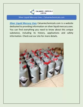Silver Liquid Mercury Uses | Caluaniechemicals.com