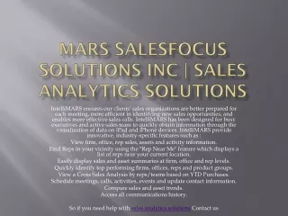 mars salesfocus solutions inc sales analytics solutions