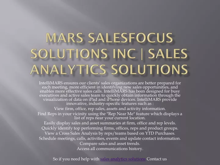 mars salesfocus solutions inc sales analytics solutions