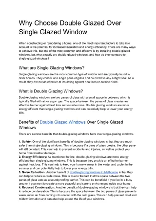Why Choose Double Glazed Over Single Glazed Window