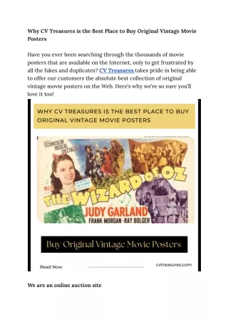Why CV Treasures is the Best Place to Buy Original Vintage Movie Posters