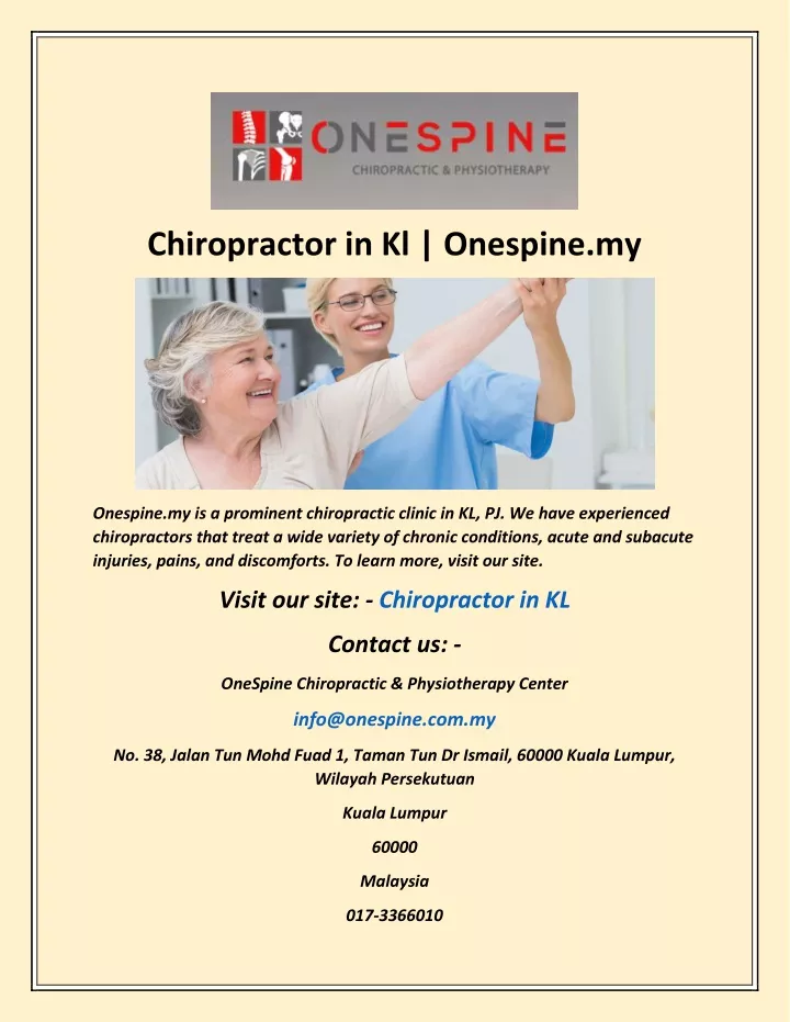 chiropractor in kl onespine my