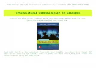 Free download [epub]$$ Intercultural Communication in Contexts {PDF EBOOK EPUB KINDLE}