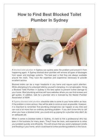 How To Find Best Blocked Toilet Plumber In Sydney