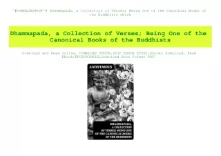^#DOWNLOAD@PDF^# Dhammapada  a Collection of Verses; Being One of the Canonical Books of the Buddhists ebook