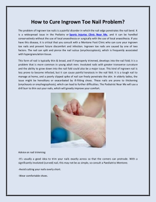 How to Cure Ingrown Toe Nail Problem