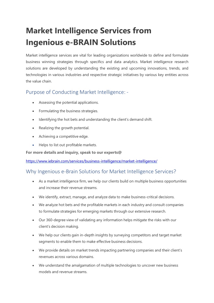 market intelligence services from ingenious e brain solutions