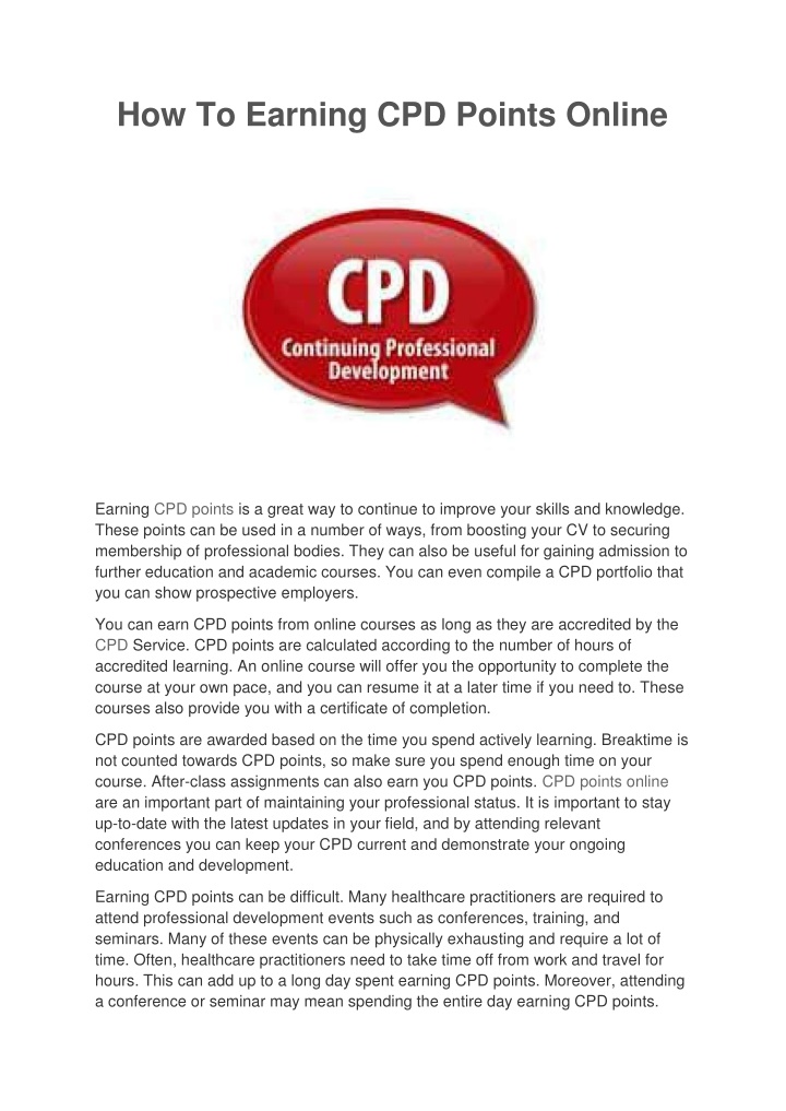 how to earning cpd points online