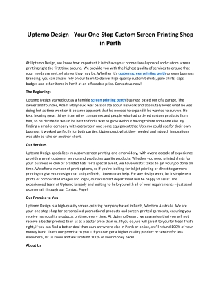 Uptemo Design - Your One-Stop Custom Screen-Printing Shop in Perth