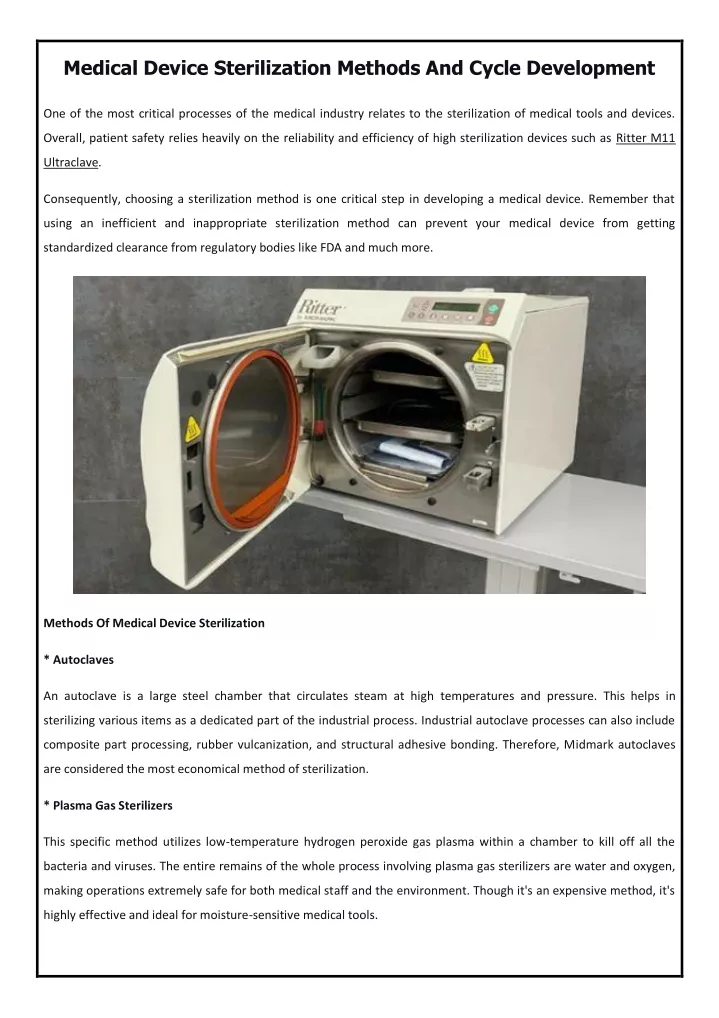 medical device sterilization methods and cycle