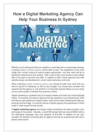 How a Digital Marketing Agency Can Help Your Business In Sydney