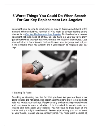 Los Angeles Car Keys - Car Key Replacement Los Angeles