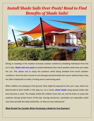 install shade sails over pools read to find