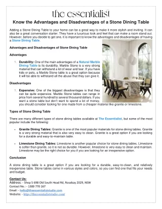 Know the Advantages and Disadvantages of a Stone Dining Table