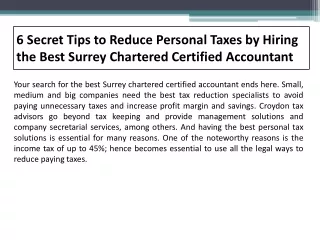 6 Secret Tips to Reduce Personal Taxes by Hiring the Best Surrey Chartered Certified Accountant