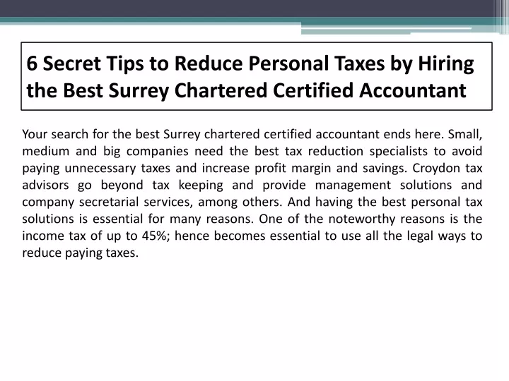 6 secret tips to reduce personal taxes by hiring the best surrey chartered certified accountant