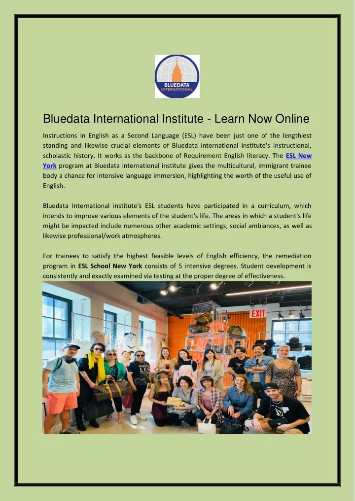 bluedata international institute learn now online