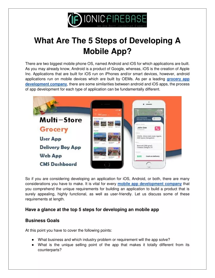what are the 5 steps of developing a mobile app