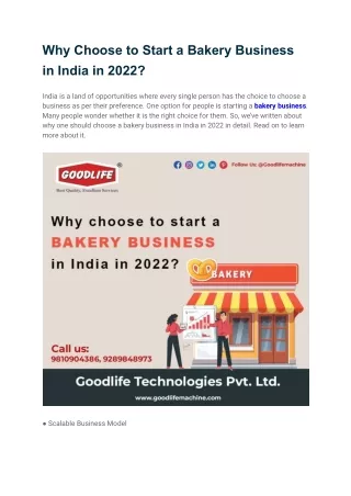 Why Choose to Start a Bakery Business in India in 2022