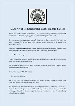 Do you Want to know for Asia Tattoos - Warriors Ink Tattoo