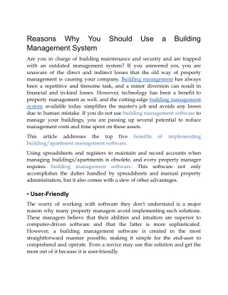 Reasons Why You Should Use a Building Management System