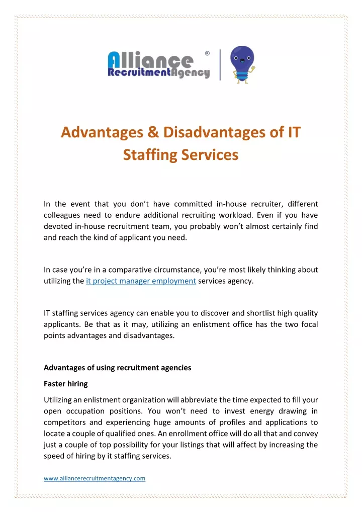advantages disadvantages of it staffing services