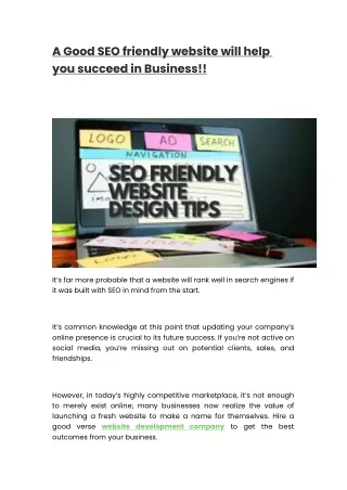 A Good SEO friendly website will help you succeed in Business