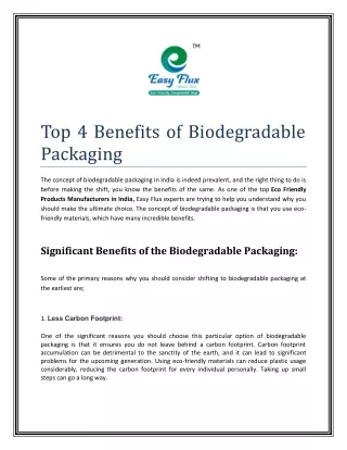 Top 4 Benefits of Biodegradable Packaging