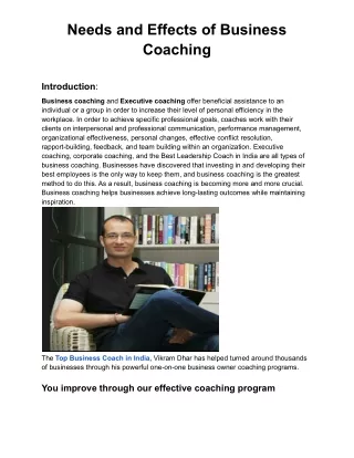 Needs and Effects of Business Coaching_