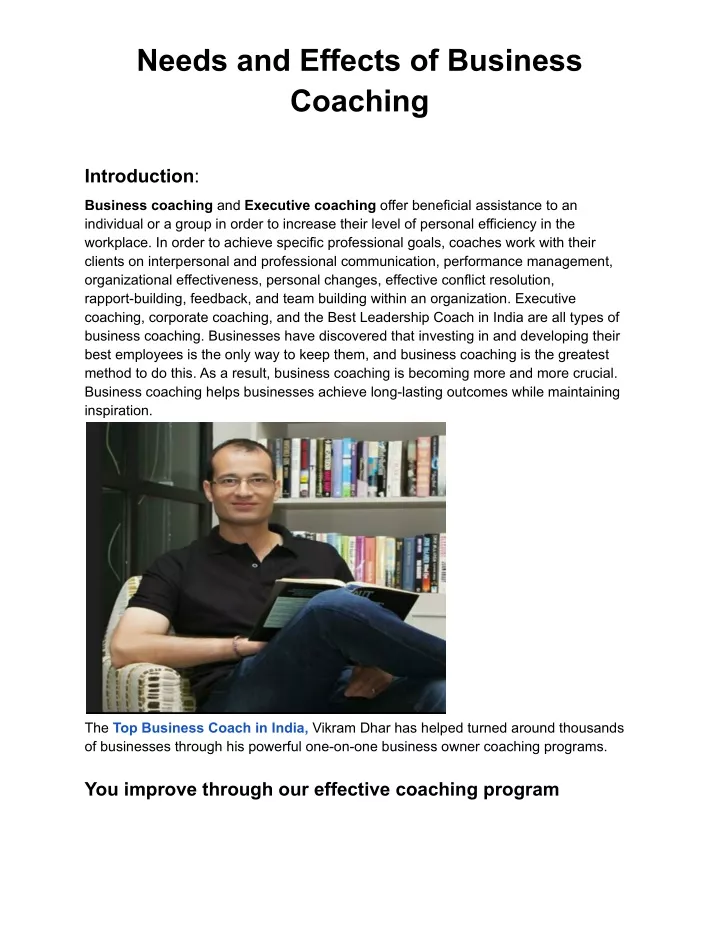 needs and effects of business coaching