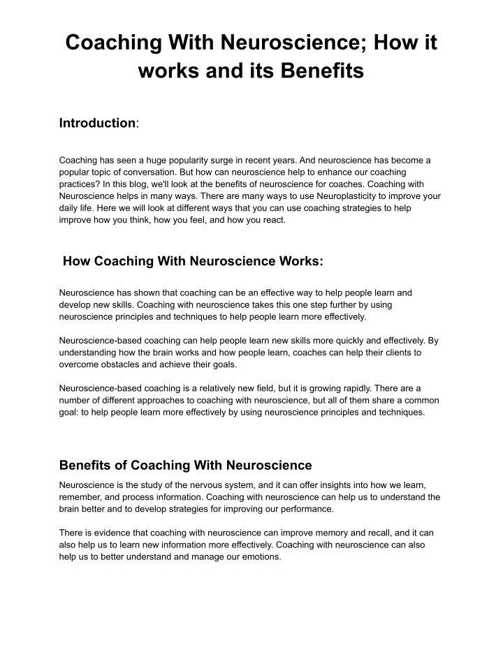 coaching with neuroscience how it works